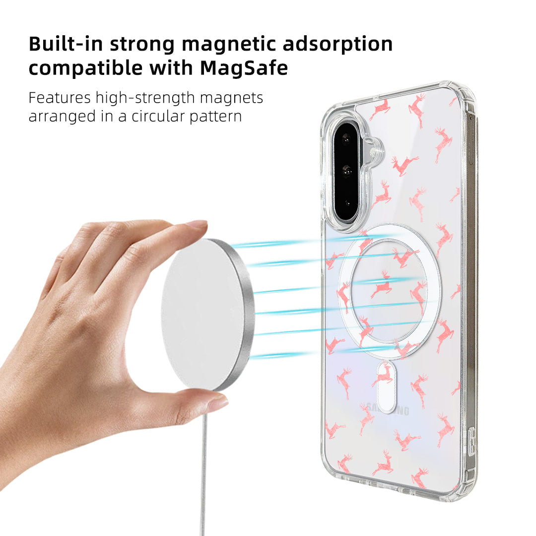 For Samsung Galaxy A16 4G / Galaxy A16 5G Case Clear Edge TPU + Acrylic Cover Magnetic Case - Pink Reindeer Leap