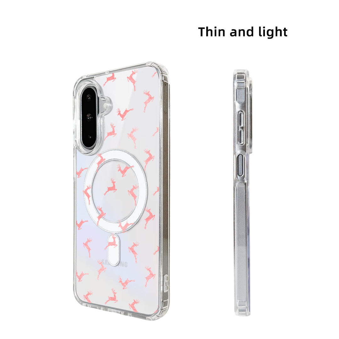 For Samsung Galaxy A16 4G / Galaxy A16 5G Case Clear Edge TPU + Acrylic Cover Magnetic Case - Pink Reindeer Leap
