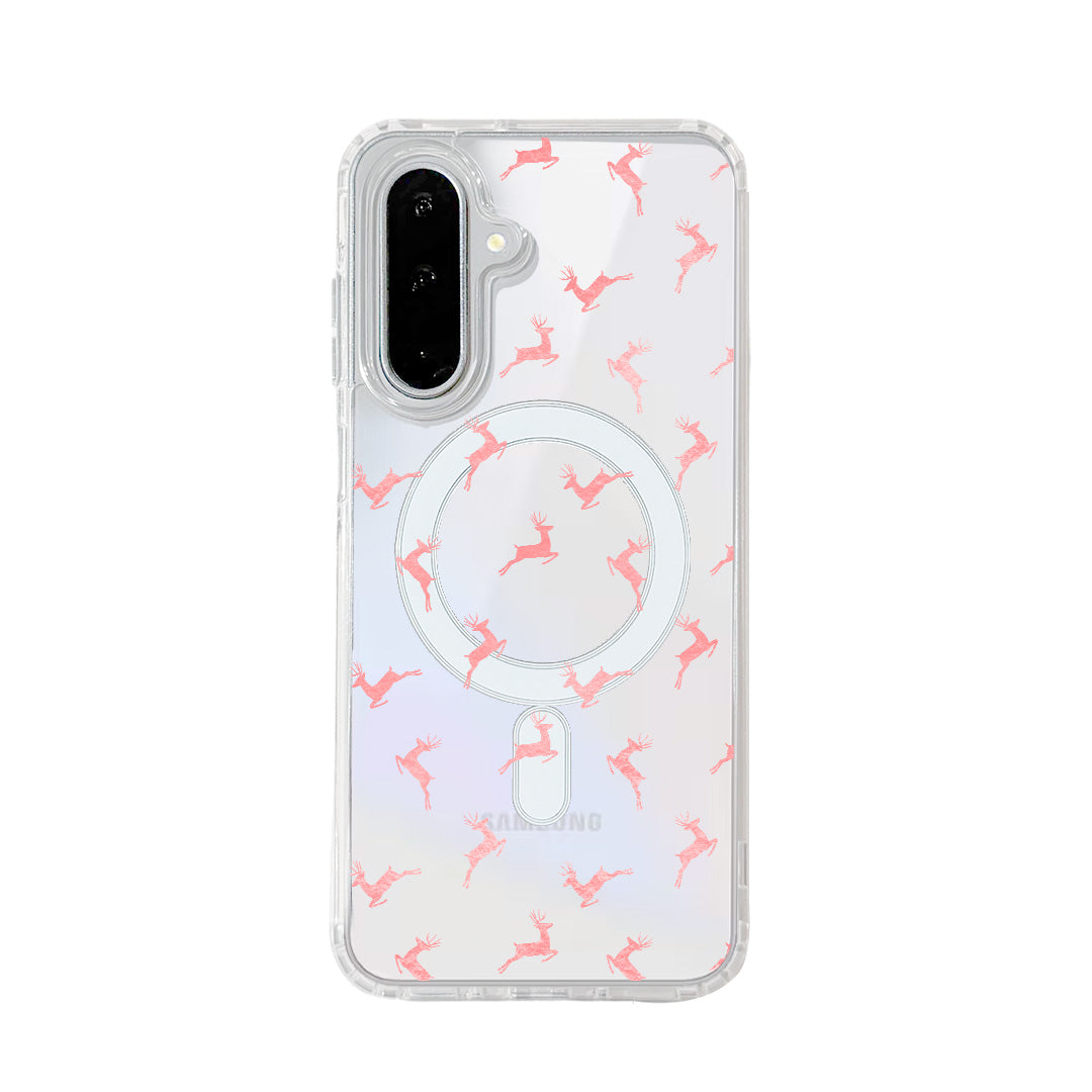 For Samsung Galaxy S25 FE Magnetic Case Clear Edge TPU + Acrylic Cover - Pink Reindeer Leap