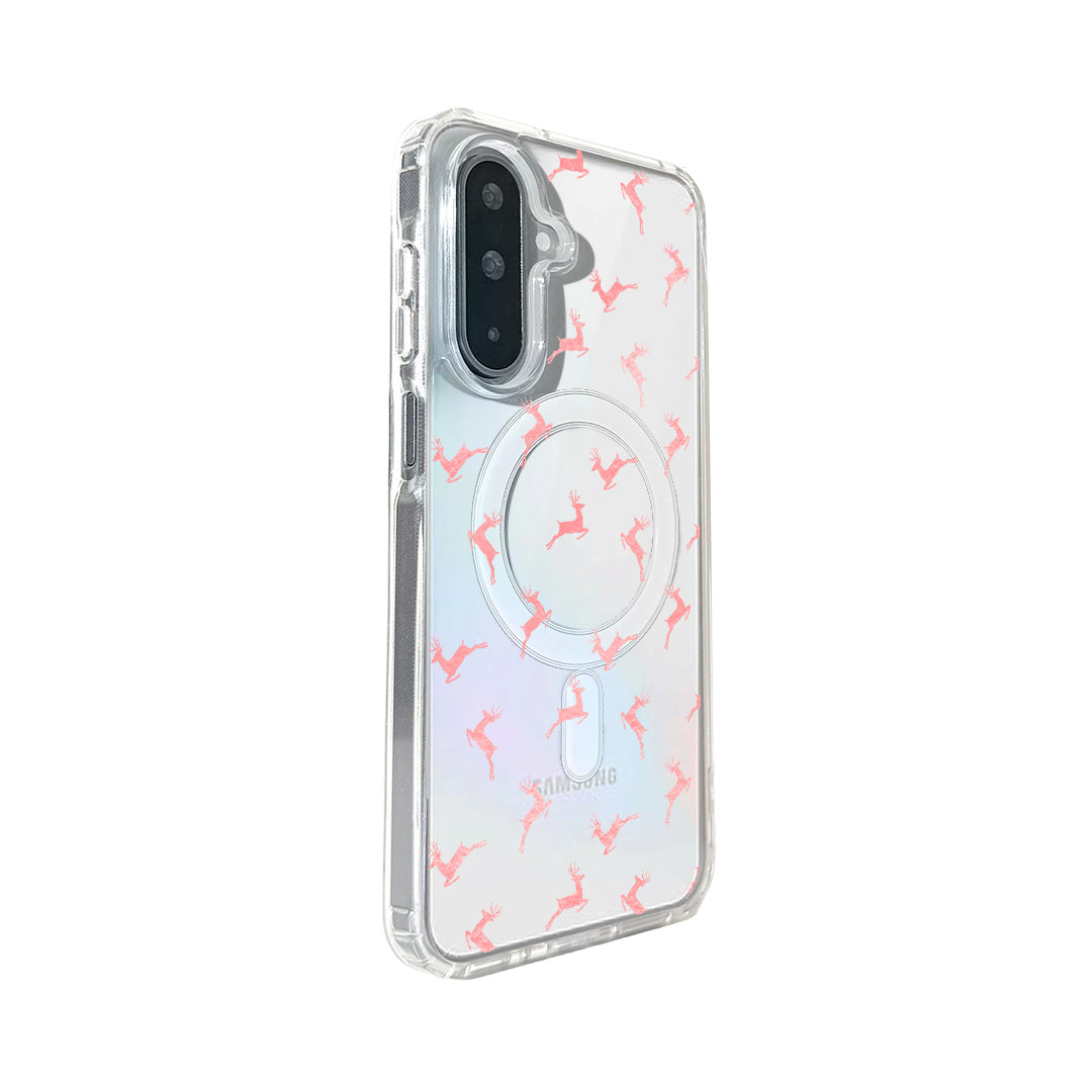 For Samsung Galaxy S25 FE Magnetic Case Clear Edge TPU + Acrylic Cover - Pink Reindeer Leap