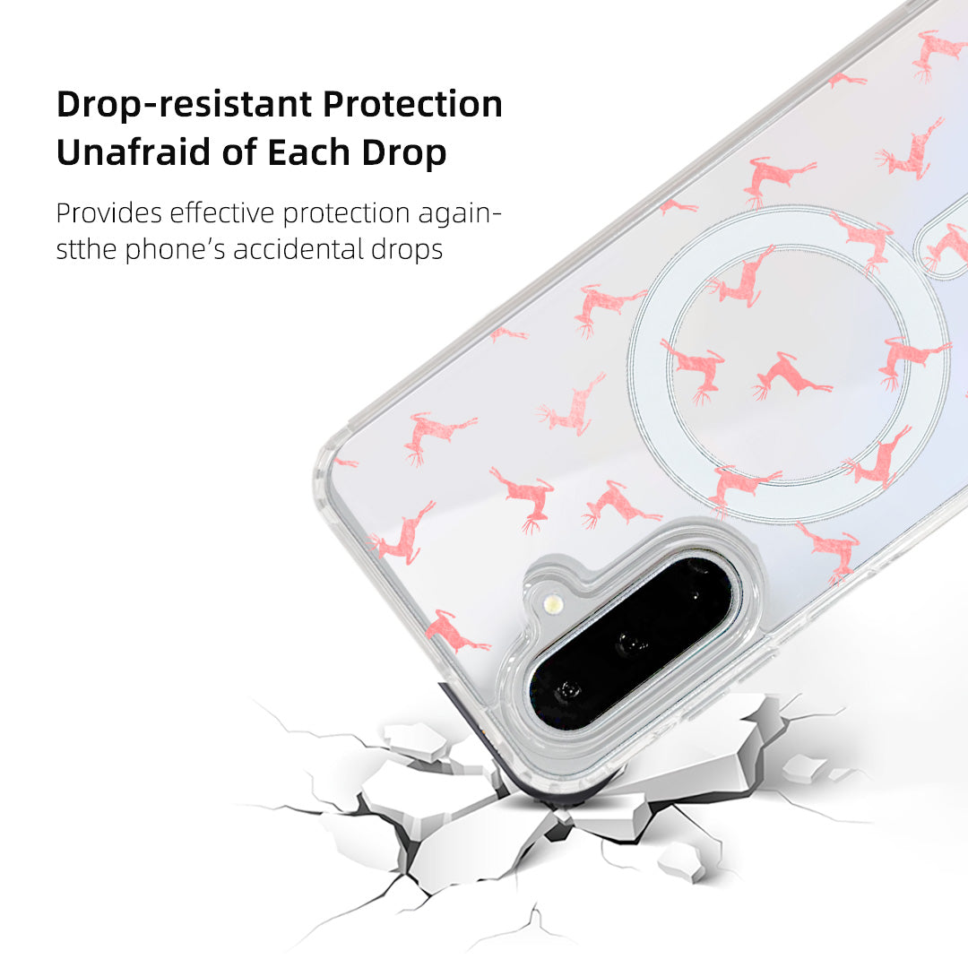 For Samsung Galaxy S25 FE Magnetic Case Clear Edge TPU + Acrylic Cover - Pink Reindeer Leap