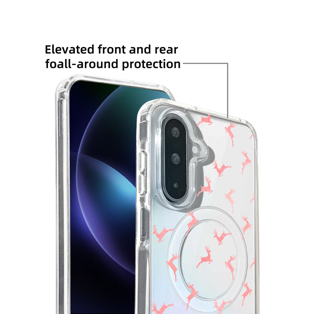 For Samsung Galaxy S25 FE Magnetic Case Clear Edge TPU + Acrylic Cover - Pink Reindeer Leap