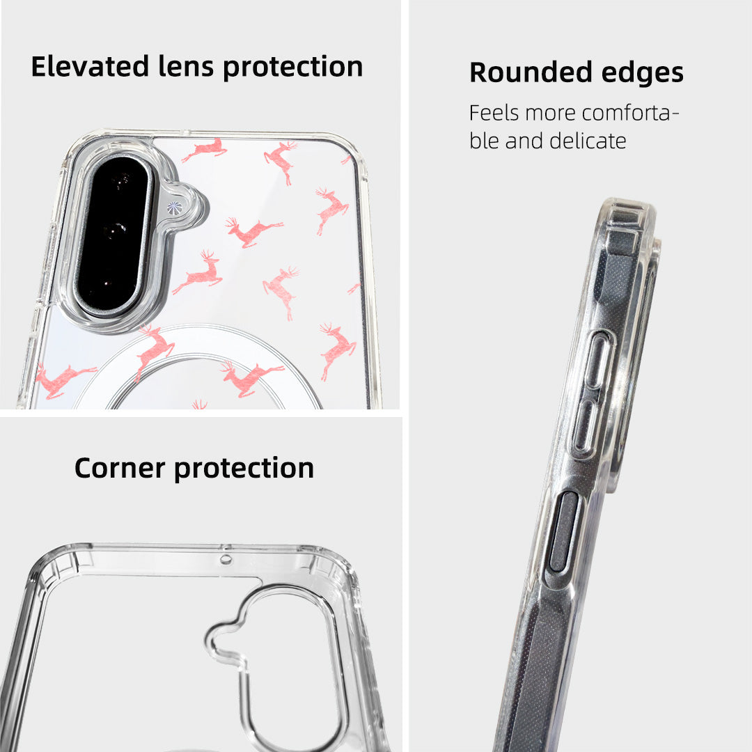 For Samsung Galaxy S25 FE Magnetic Case Clear Edge TPU + Acrylic Cover - Pink Reindeer Leap