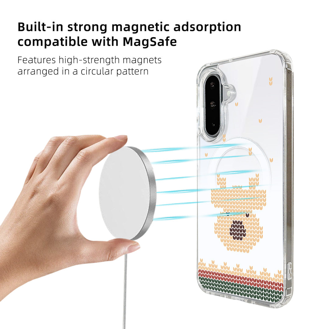 For Samsung Galaxy S25 FE Magnetic Case Clear Edge TPU + Acrylic Cover - Knitted Reindeer