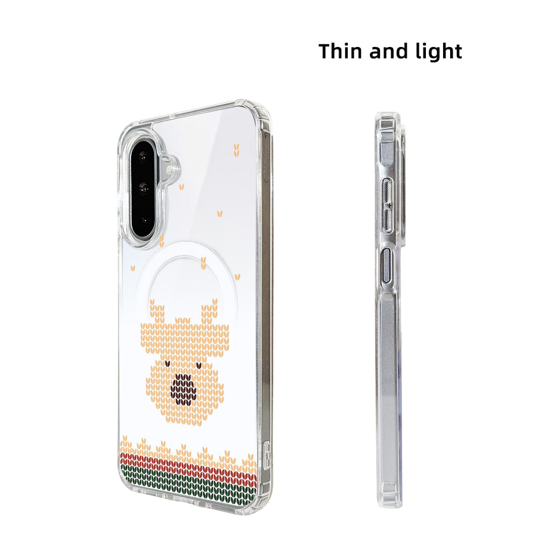 For Samsung Galaxy S25 FE Magnetic Case Clear Edge TPU + Acrylic Cover - Knitted Reindeer