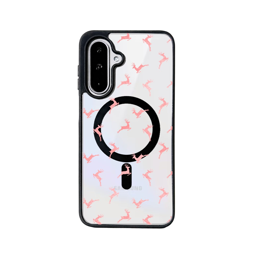 For Samsung Galaxy A25 5G (Global) (161mm) Magnetic Case TPU + Acrylic Cover - Pink Reindeer Leap