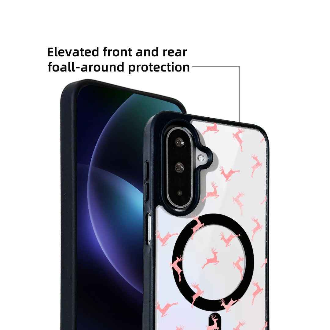 For Samsung Galaxy A25 5G (Global) (161mm) Magnetic Case TPU + Acrylic Cover - Pink Reindeer Leap