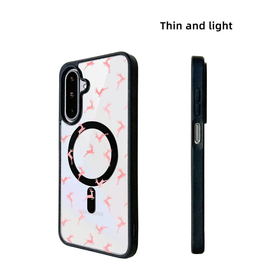 For Samsung Galaxy A25 5G (Global) (161mm) Magnetic Case TPU + Acrylic Cover - Pink Reindeer Leap