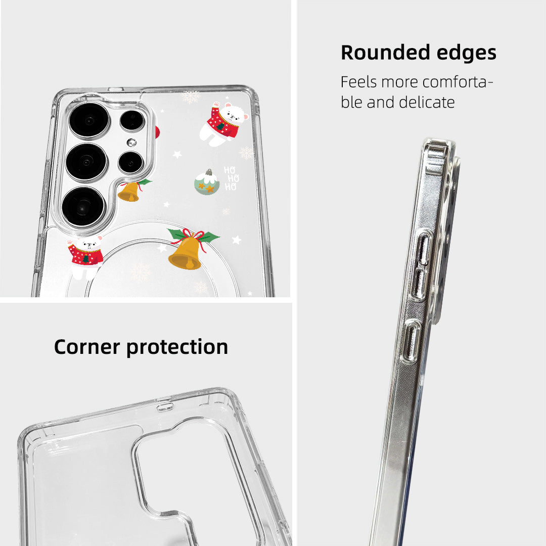For Samsung Galaxy S25 Ultra Magnetic Case Clear Edge TPU + Acrylic Cover - Snowy Fun