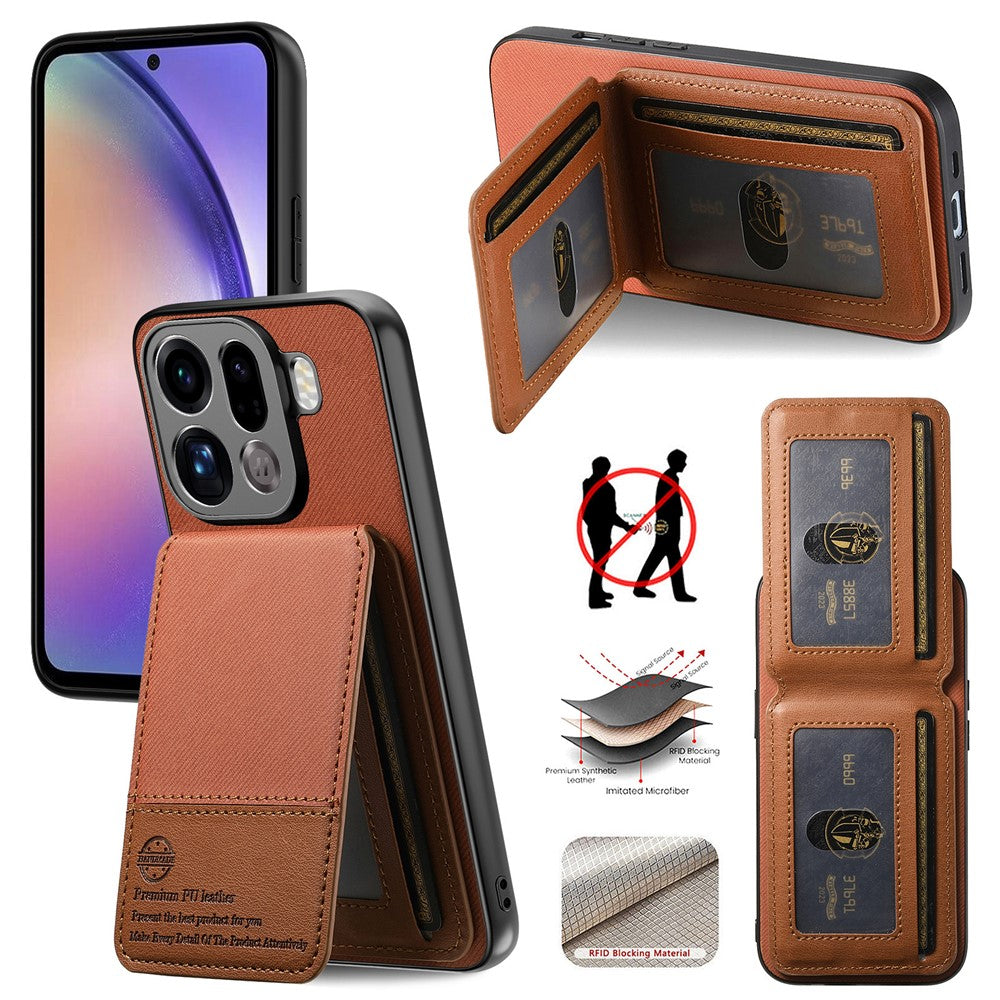For Oppo Find X9 Pro 5G Case Cloth Texture Leather + PC + TPU Phone Cover with Card Holder - Brown