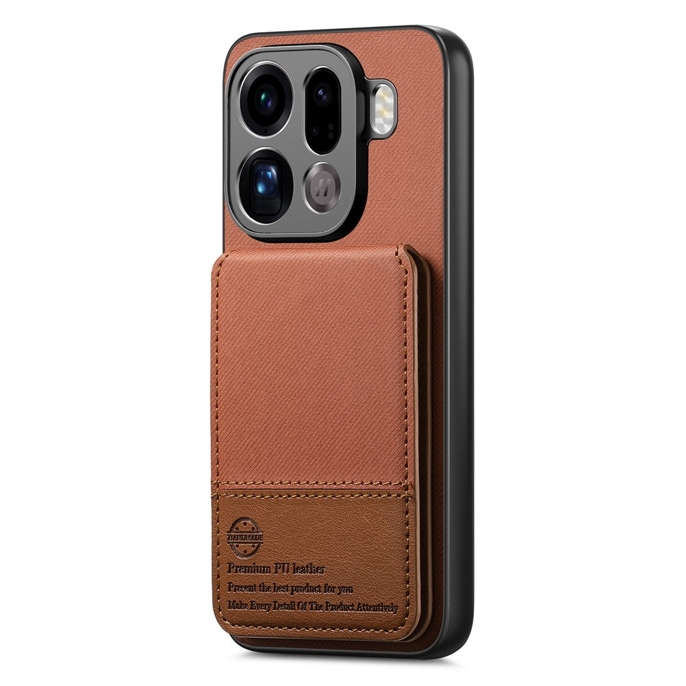 For Oppo Find X9 Pro 5G Case Cloth Texture Leather + PC + TPU Phone Cover with Card Holder - Brown