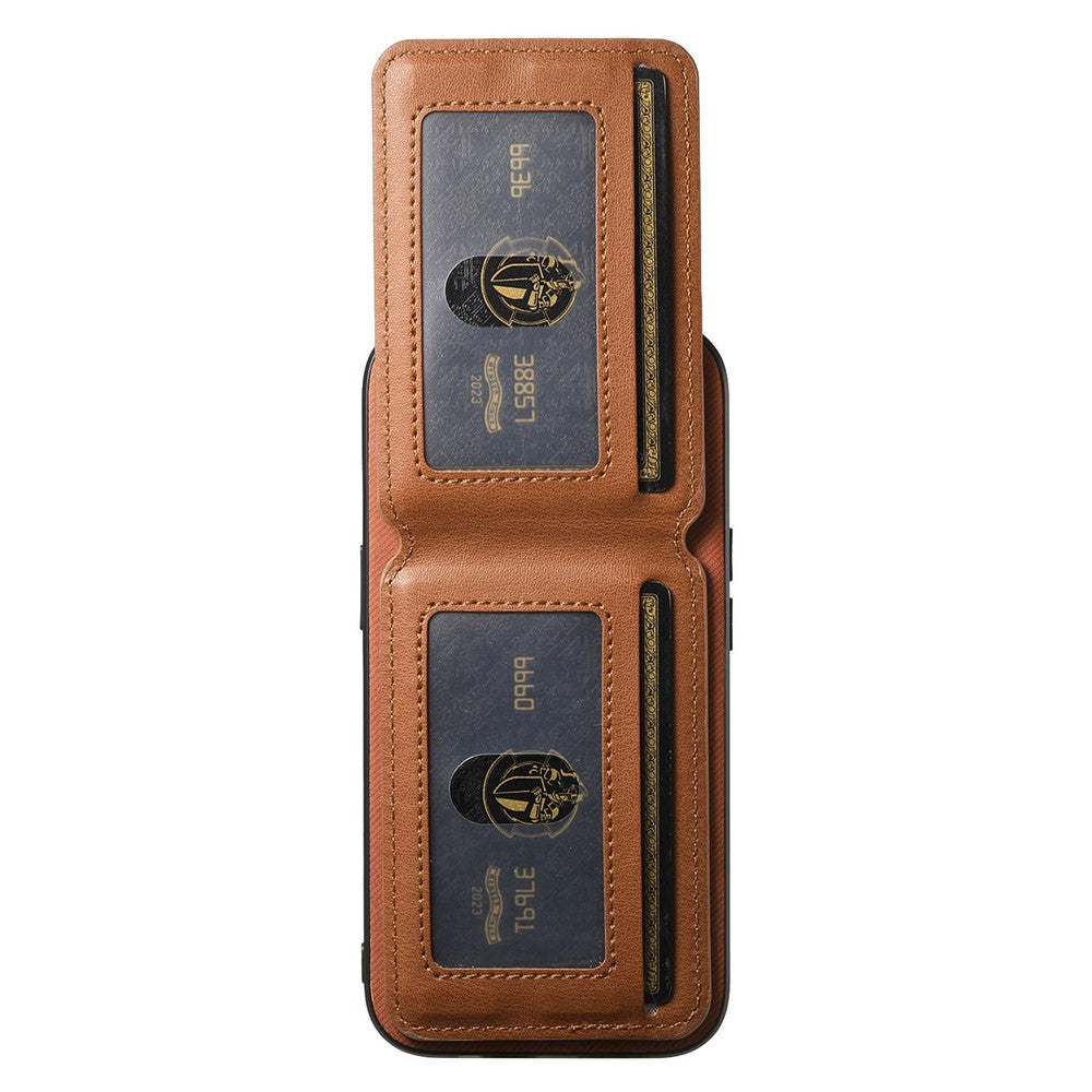 For Oppo Find X9 Pro 5G Case Cloth Texture Leather + PC + TPU Phone Cover with Card Holder - Brown