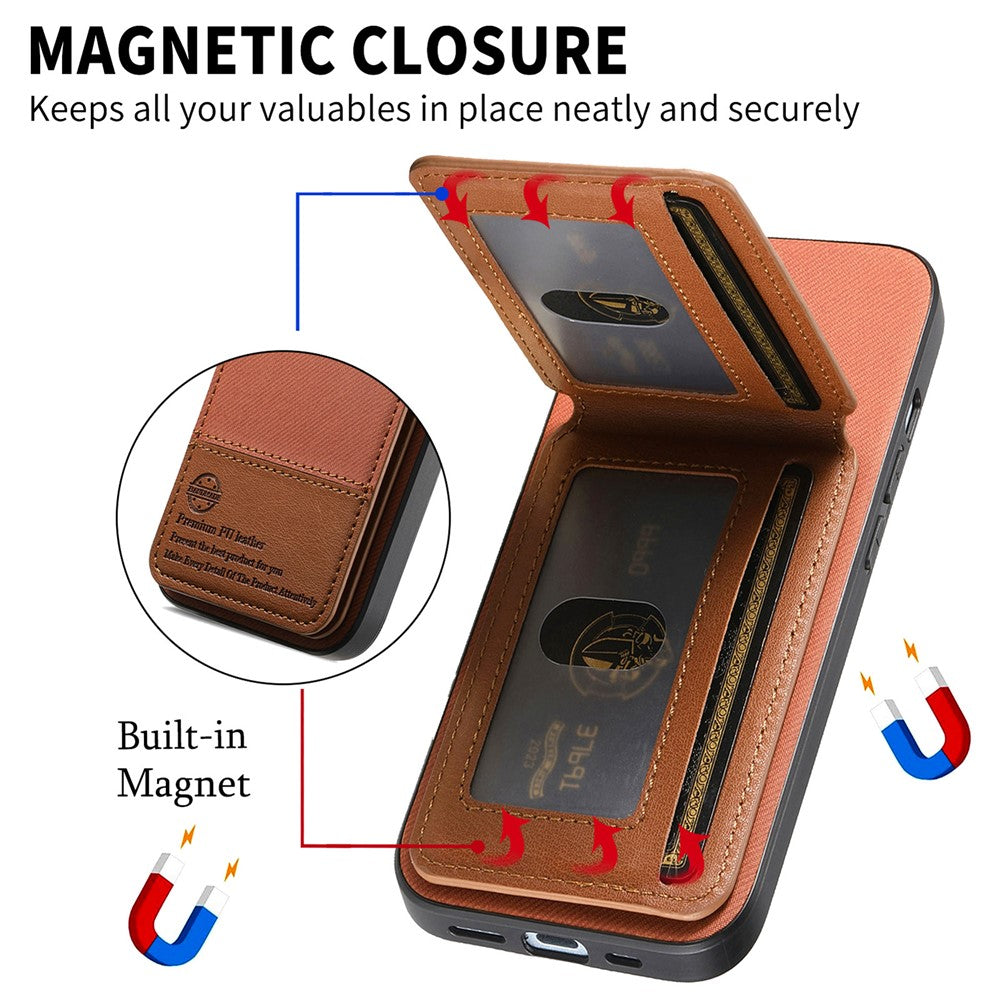 For Oppo Find X9 Pro 5G Case Cloth Texture Leather + PC + TPU Phone Cover with Card Holder - Brown