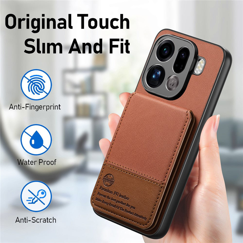 For Oppo Find X9 Pro 5G Case Cloth Texture Leather + PC + TPU Phone Cover with Card Holder - Brown