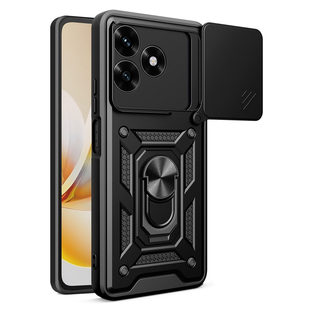 Phone Case For Honor Play10A 4G / X5c Plus 4G / X5c 4G PC + TPU Kickstand Cover with Slide Camera Lid - Black