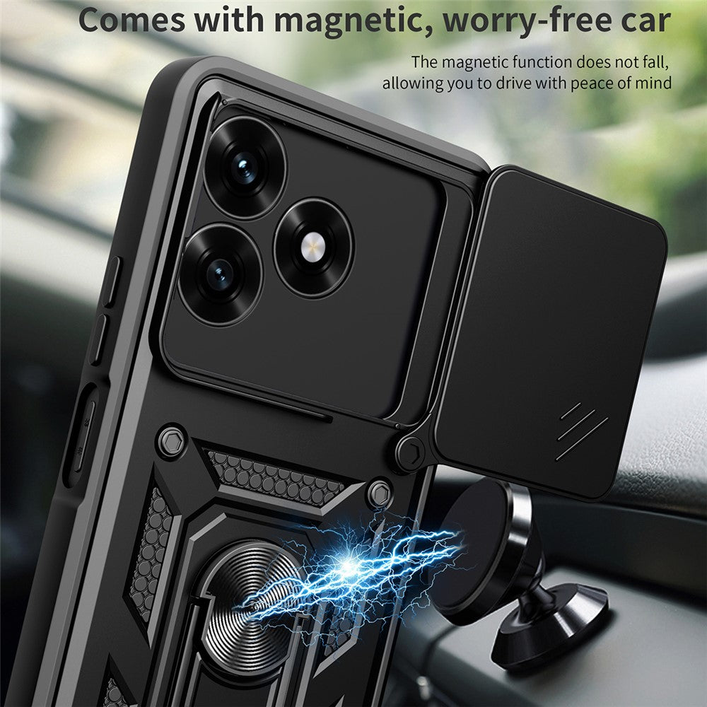 Phone Case For Honor Play10A 4G / X5c Plus 4G / X5c 4G PC + TPU Kickstand Cover with Slide Camera Lid - Black