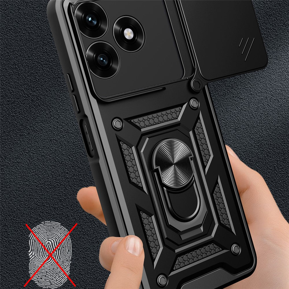 Phone Case For Honor Play10A 4G / X5c Plus 4G / X5c 4G PC + TPU Kickstand Cover with Slide Camera Lid - Black