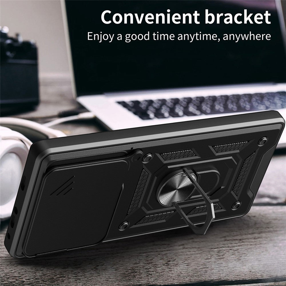 Phone Case For Honor Play10A 4G / X5c Plus 4G / X5c 4G PC + TPU Kickstand Cover with Slide Camera Lid - Black