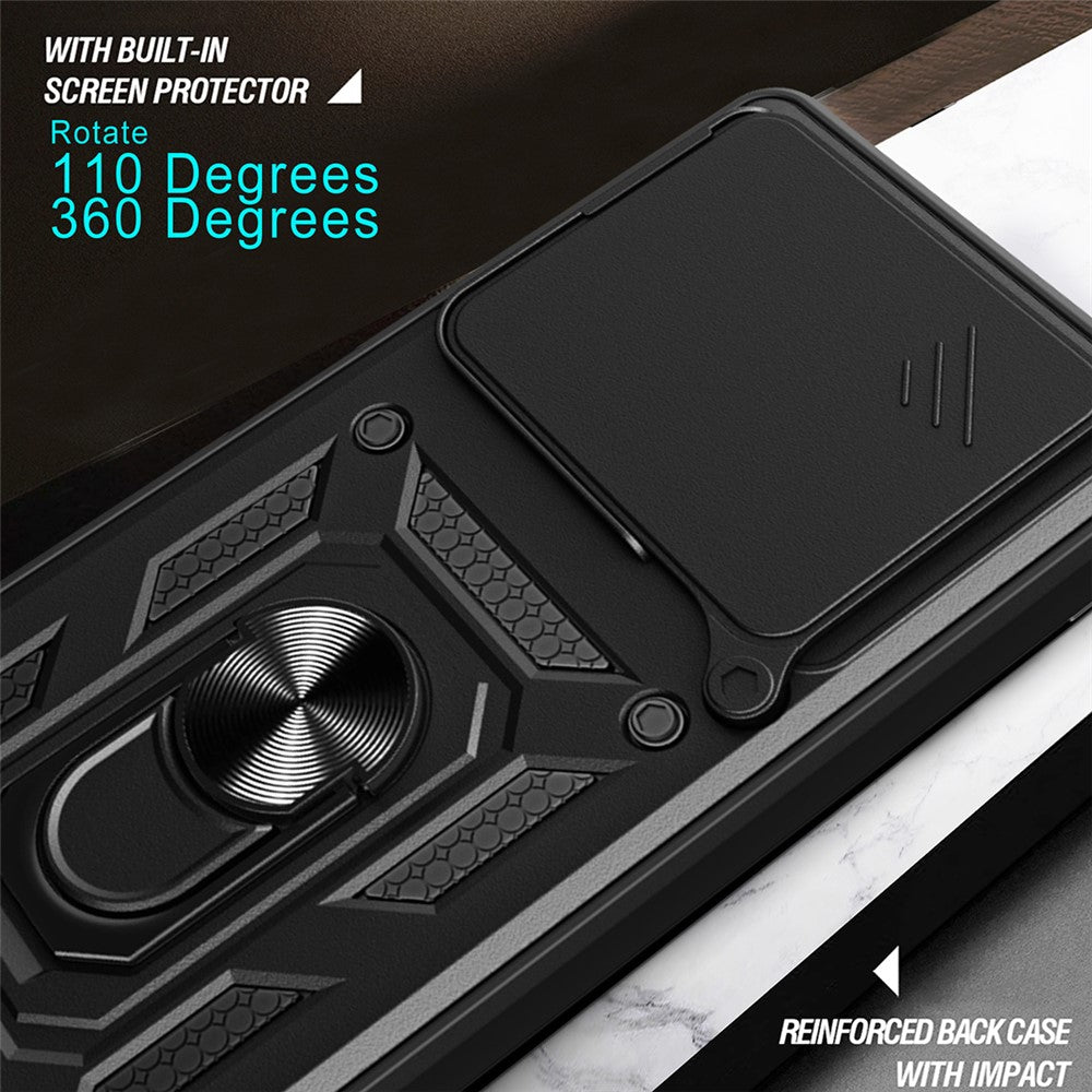 Phone Case For Honor Play10A 4G / X5c Plus 4G / X5c 4G PC + TPU Kickstand Cover with Slide Camera Lid - Black