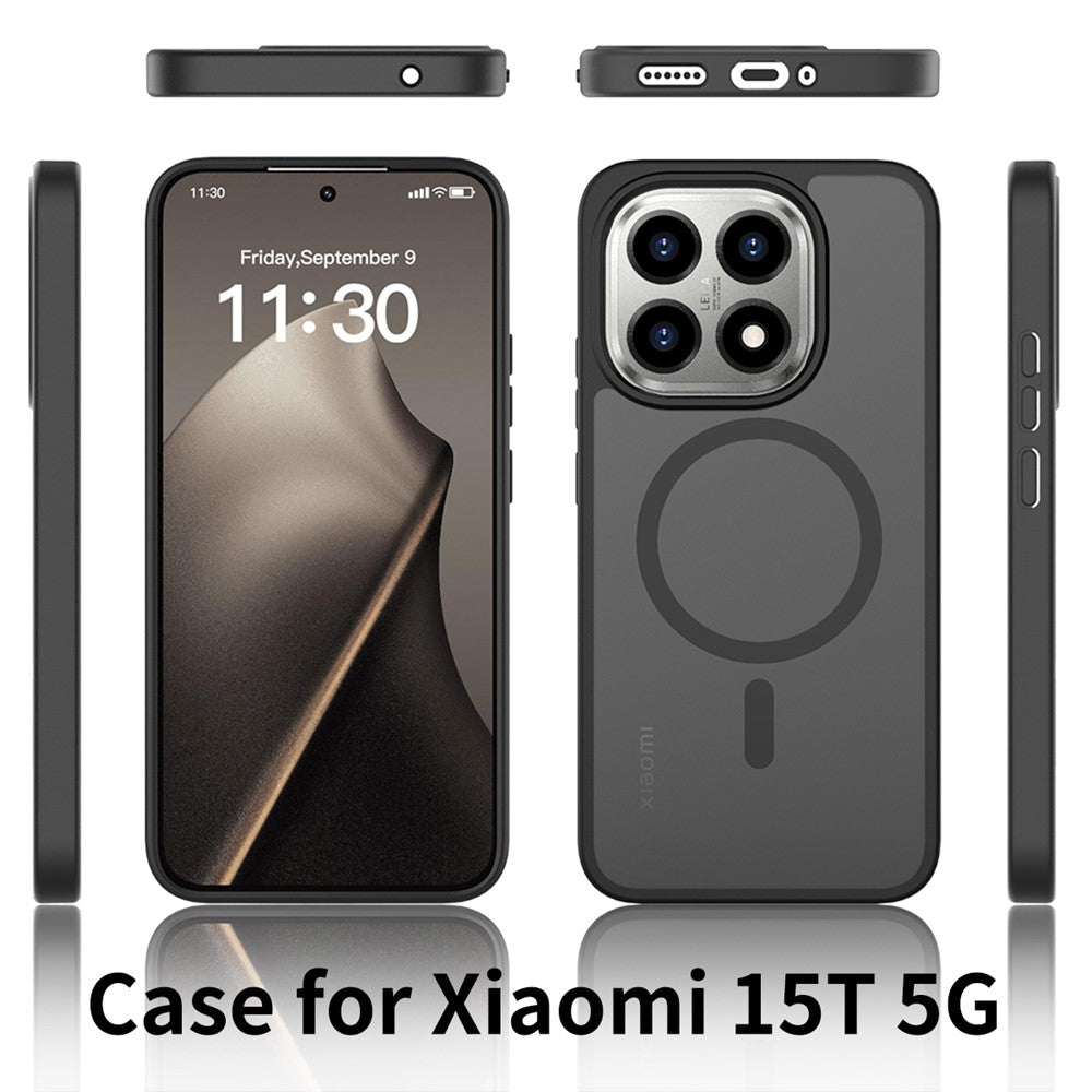 For Xiaomi 15T Magnetic Case TPU Frame Acrylic Back Phone Cover Skin Touch - Black