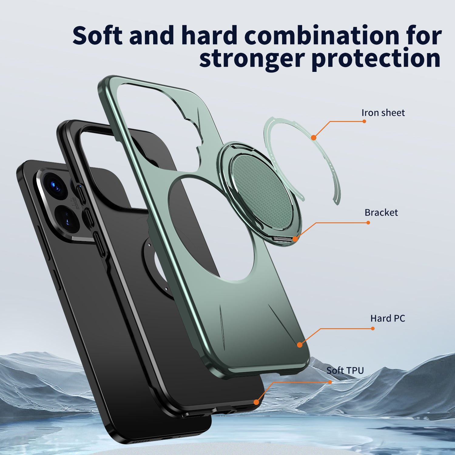 For Xiaomi 15T Pro Magnetic Case Rotating Kickstand TPU + PC Phone Cover - Blue - Green