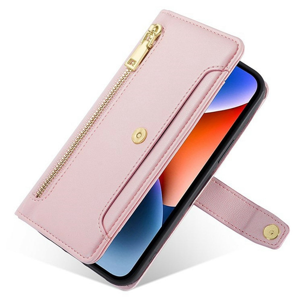 For Xiaomi Poco F8 Ultra / Redmi K90 Pro Max 5G Leather Case Zipper Pocket Wallet Phone Cover with 2 Straps - Pink