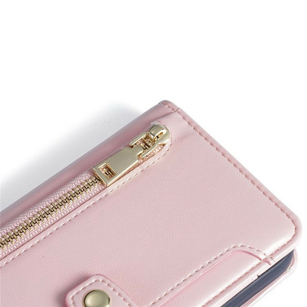 For Xiaomi Poco F8 Ultra / Redmi K90 Pro Max 5G Leather Case Zipper Pocket Wallet Phone Cover with 2 Straps - Pink
