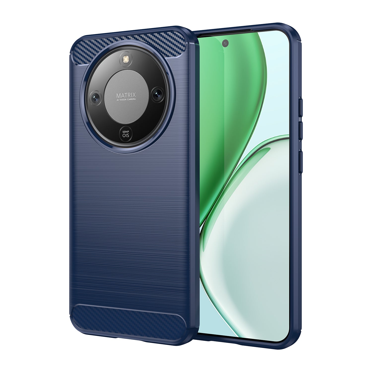 For Honor Magic8 Lite 5G / X9d 5G / X70 5G Case with Screen Film Big Lens Hole Brushed Texture TPU Phone Cover - Blue