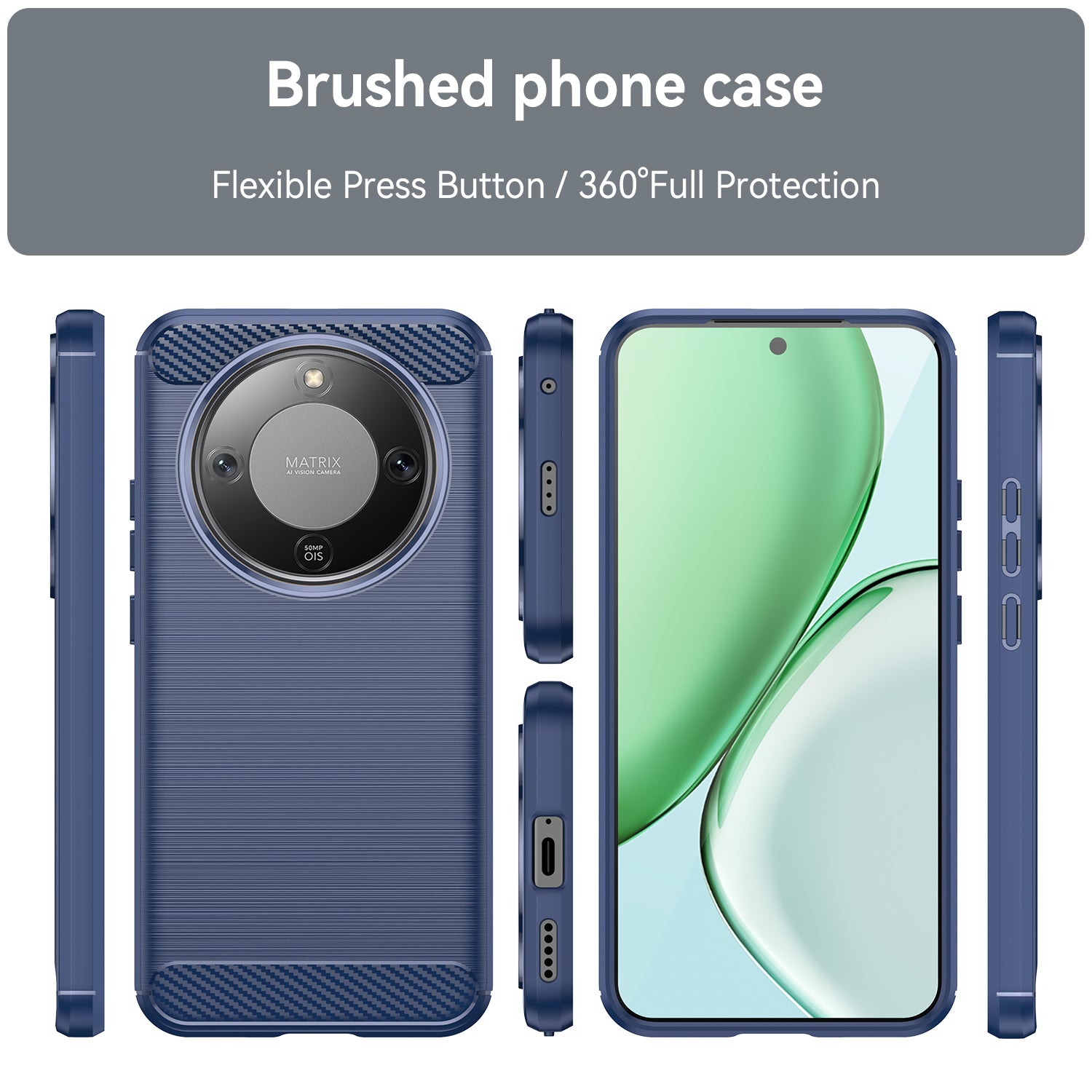 For Honor Magic8 Lite 5G / X9d 5G / X70 5G Case with Screen Film Big Lens Hole Brushed Texture TPU Phone Cover - Blue