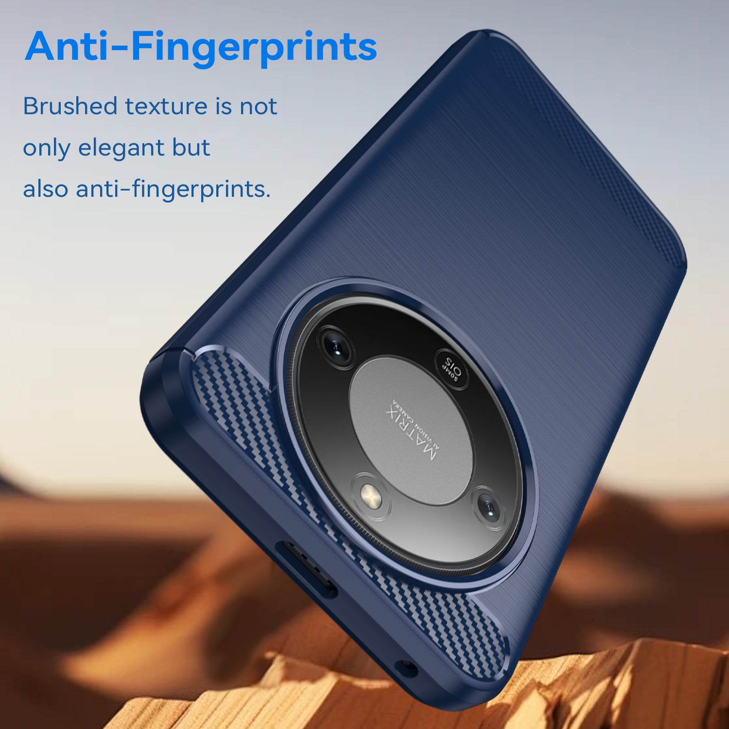 For Honor Magic8 Lite 5G / X9d 5G / X70 5G Case with Screen Film Big Lens Hole Brushed Texture TPU Phone Cover - Blue