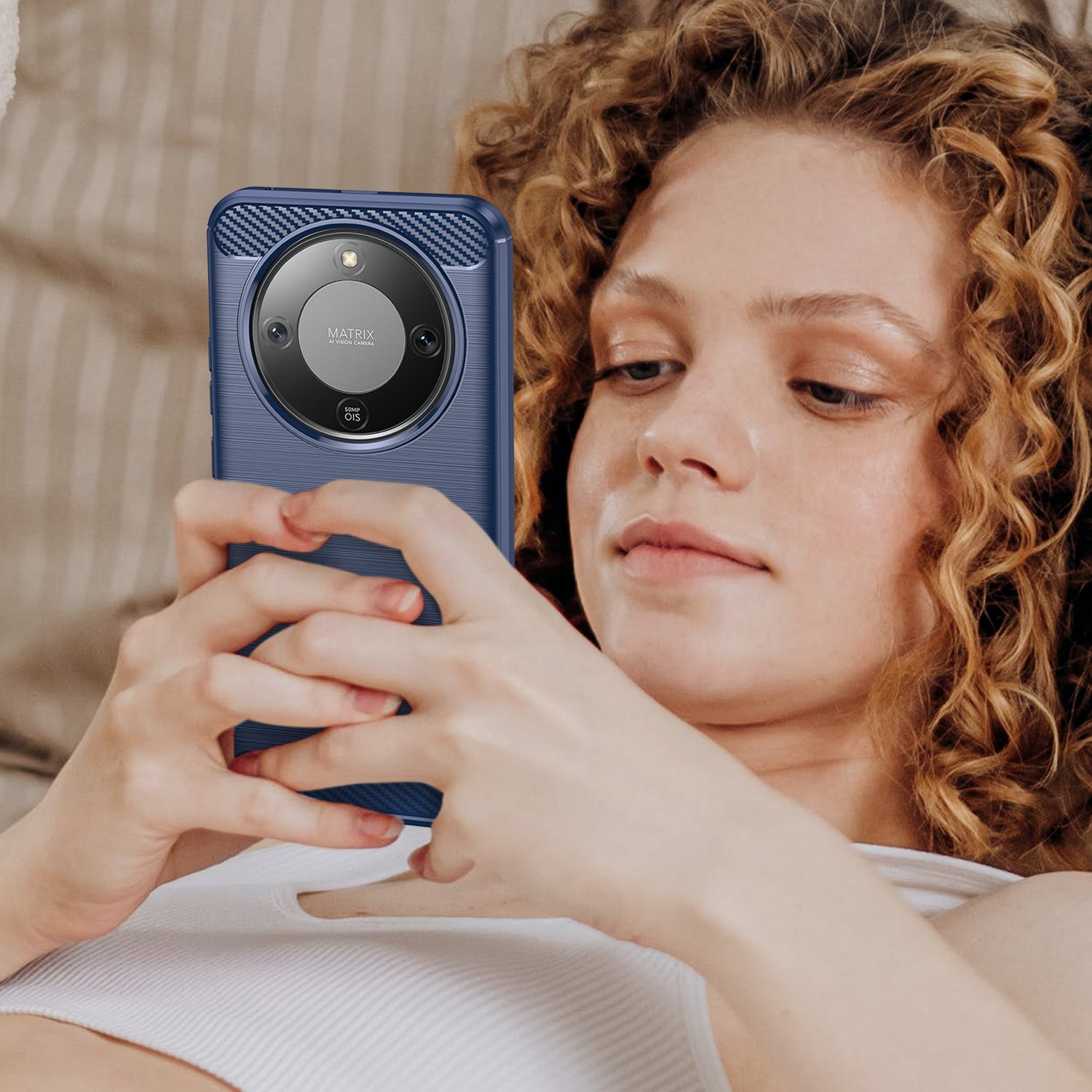 For Honor Magic8 Lite 5G / X9d 5G / X70 5G Case with Screen Film Big Lens Hole Brushed Texture TPU Phone Cover - Blue