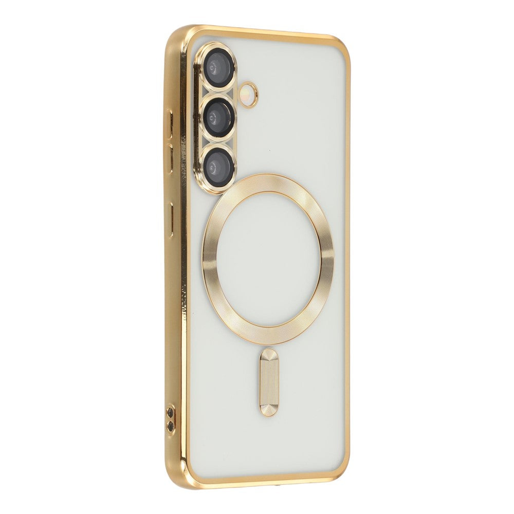 For Samsung Galaxy S25 / S24 Magnetic Case CD Veins Glass Lens Guard TPU Phone Back Cover - Gold