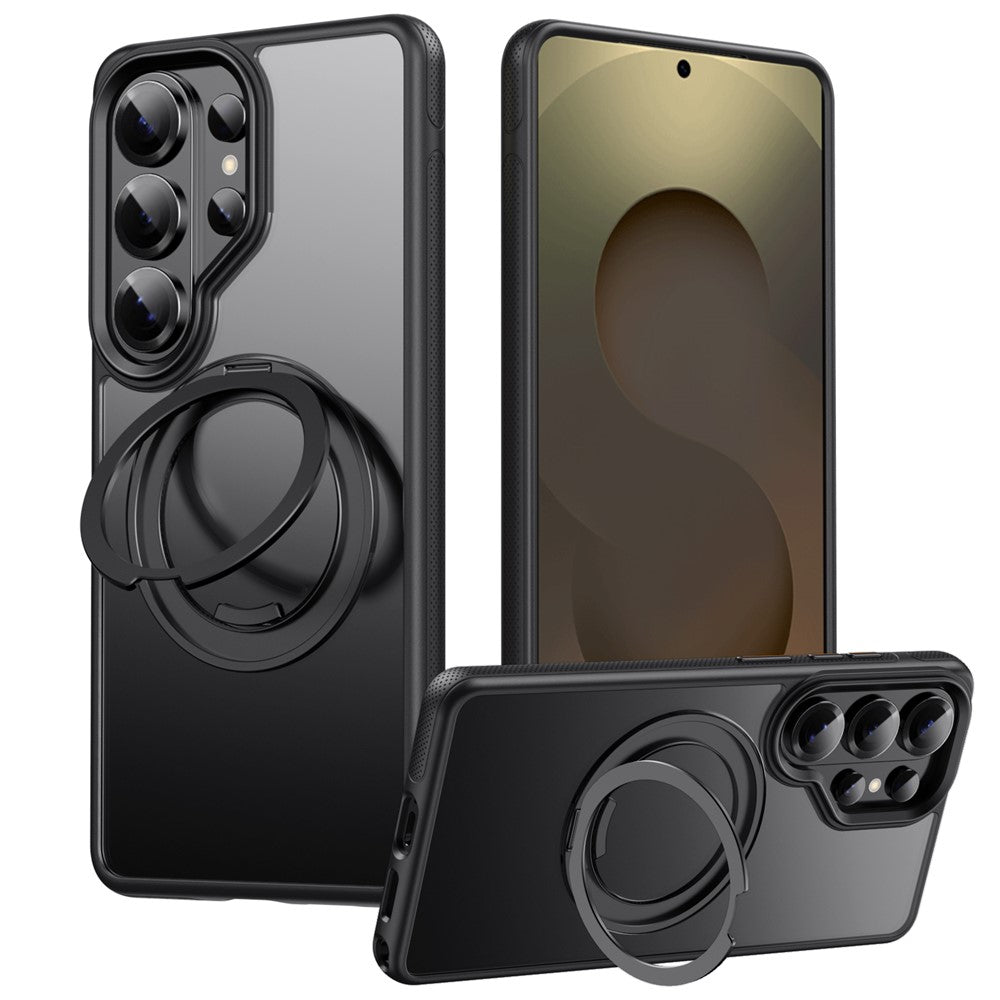 For Samsung Galaxy S26 Ultra Magnetic Case Kickstand TPU PC Phone Back Cover - Black