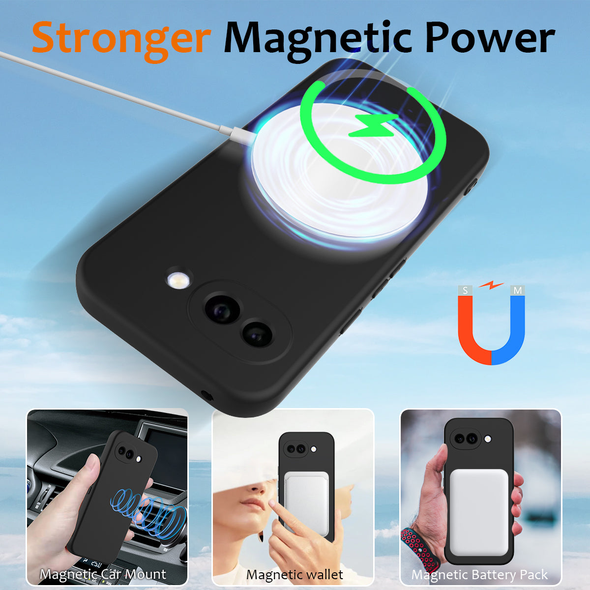 For Google Pixel 10a Magnetic Case Liquid Silicone Phone Cover - Black