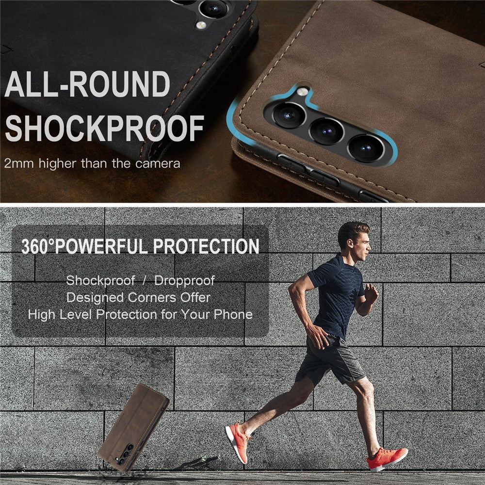 For Samsung Galaxy S24 Case PU Leather Stand Cellphone Protector - Black