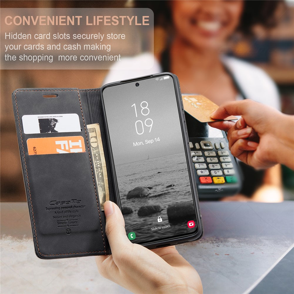 For Samsung Galaxy S24 Case PU Leather Stand Cellphone Protector - Black