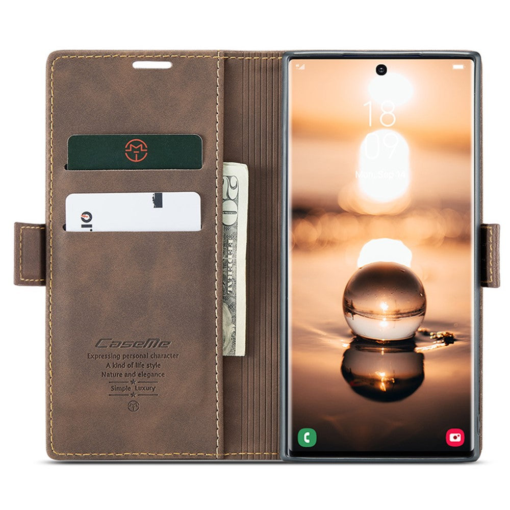 For Samsung Galaxy S24 Ultra Phone Case PU Leather Folio Stand Cover - Coffee