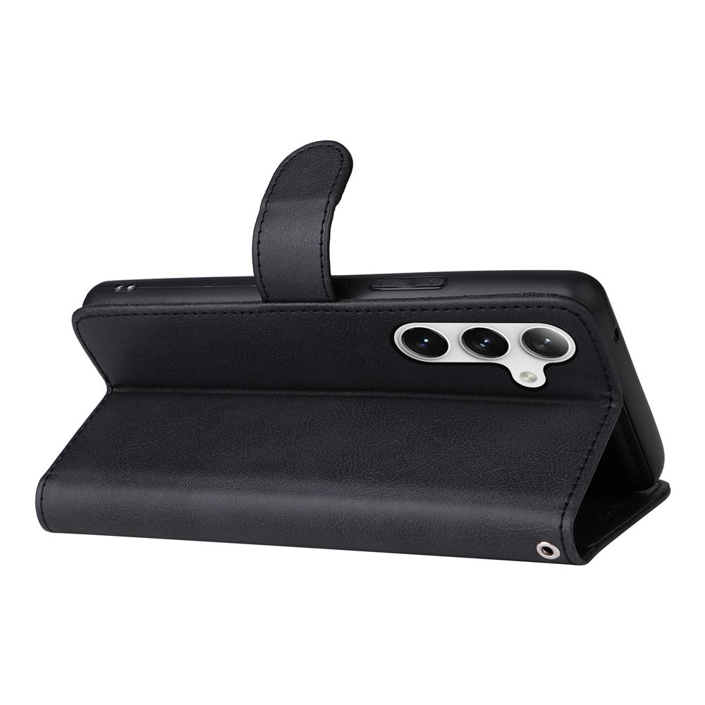 For Samsung Galaxy S25 / S24 Case 2 in 1 Detachable Magnetic Leather Wallet Mobile Cover with Strap - Black