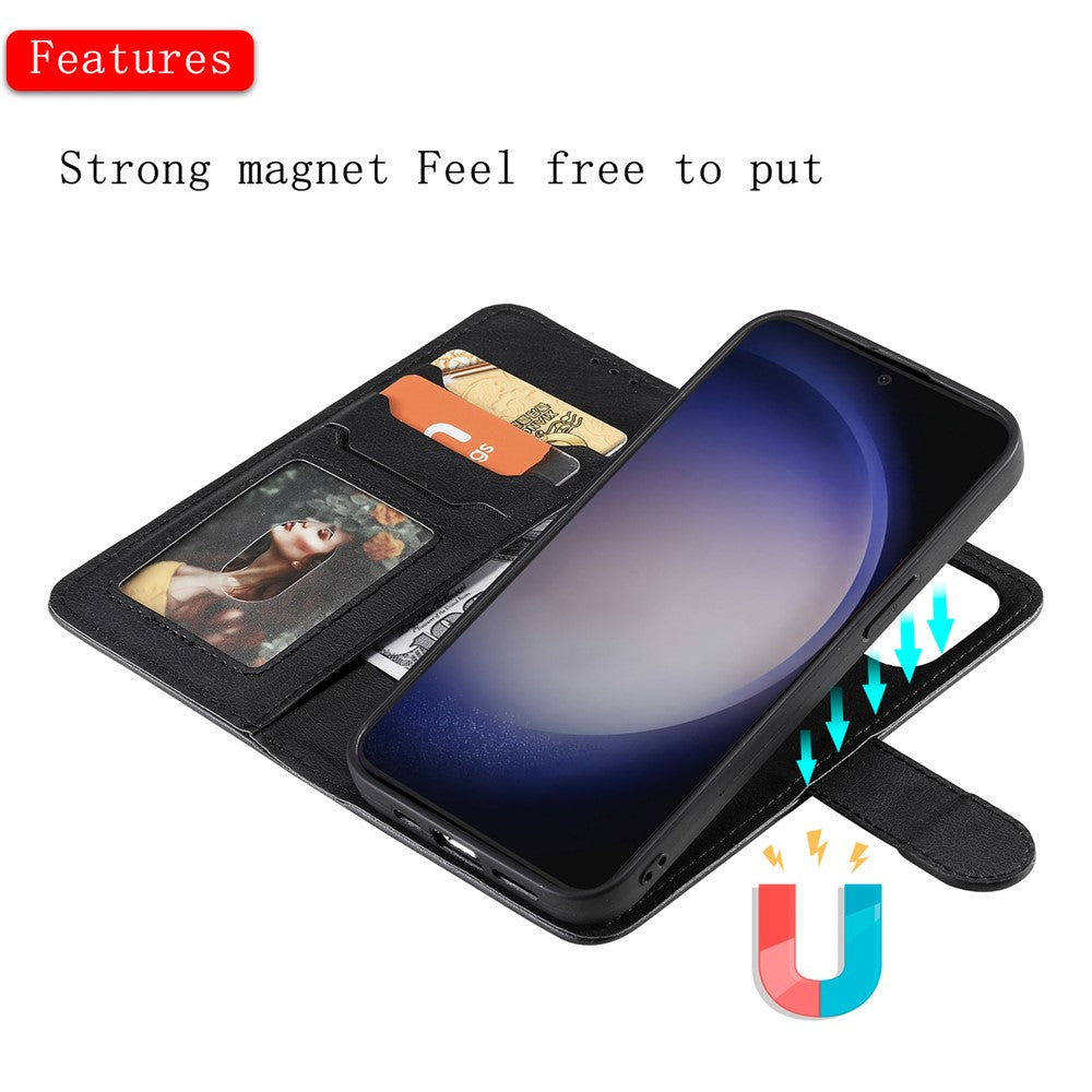 For Samsung Galaxy S25 / S24 Case 2 in 1 Detachable Magnetic Leather Wallet Mobile Cover with Strap - Black