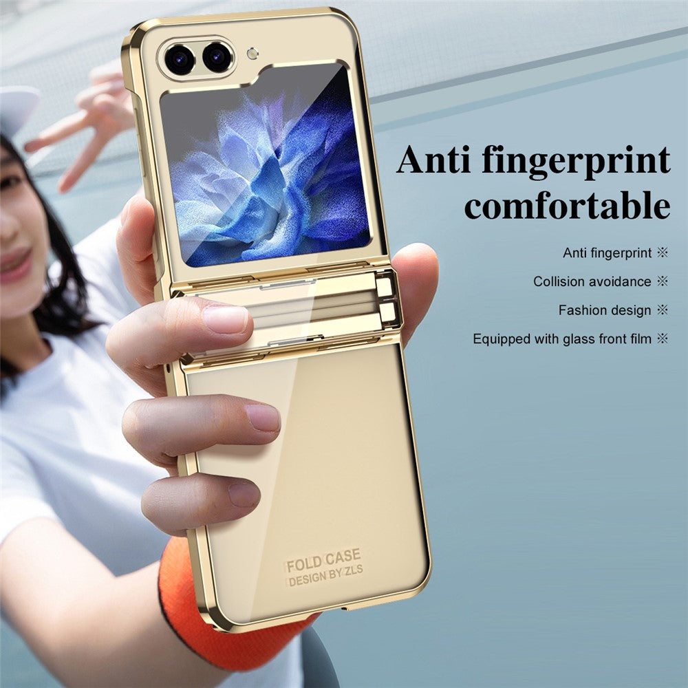 For Samsung Galaxy Z Flip7 FE 5G / Z Flip6 5G / Z Flip5 5G Case Electroplating Hard PC Folding Phone Cover - Champagne Gold
