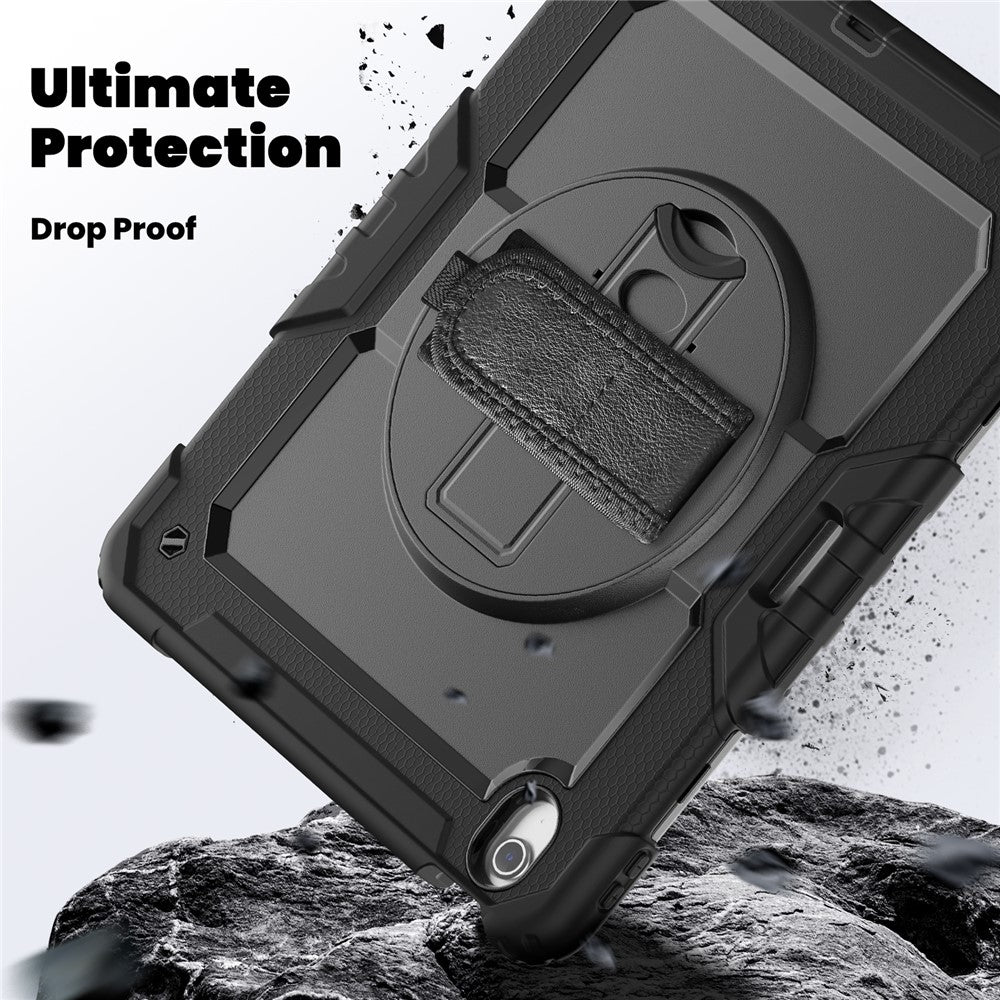 For iPad Air 13 (2025) / (2024) Case PC+Silicone Tablet Cover with PET Screen Protector / Shoulder Strap - Black