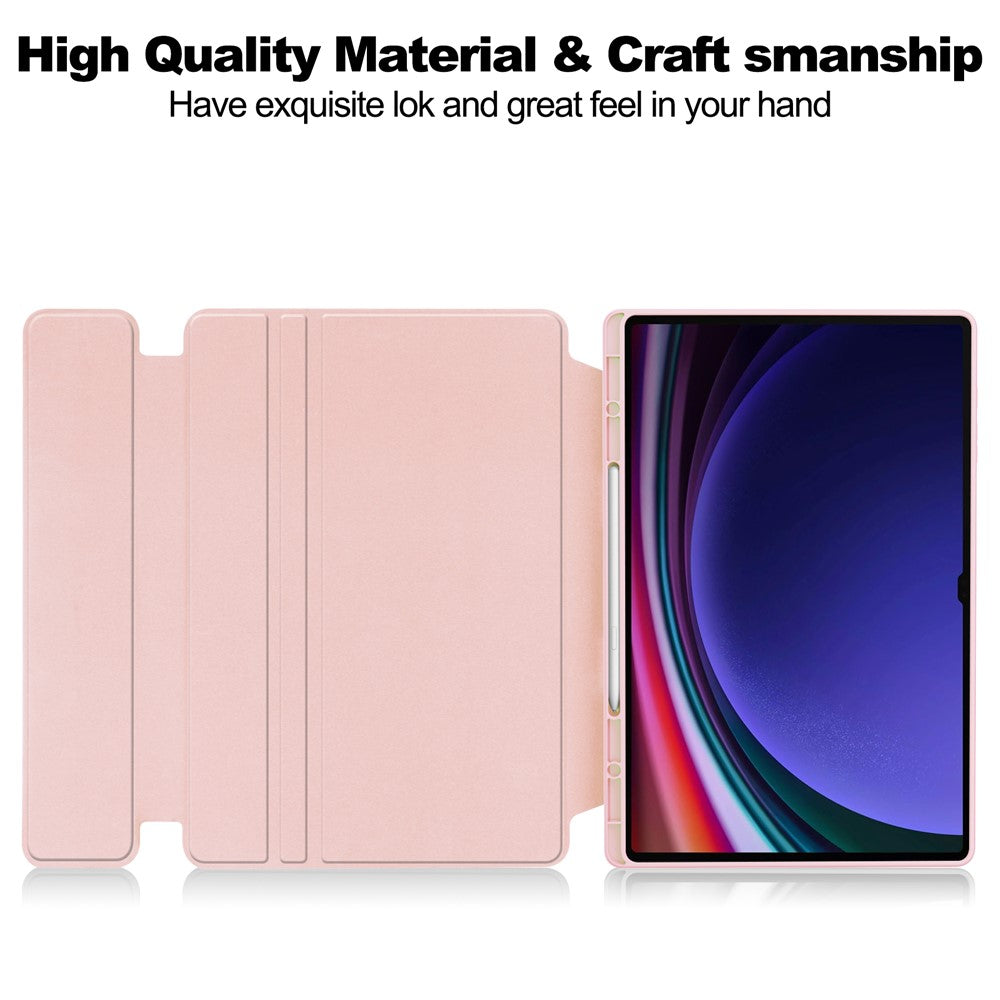 For Samsung Galaxy Tab S10 Ultra Case 360° Rotary Stand PU Leather+Acrylic Tablet Cover (Without Keyboard) - Pink