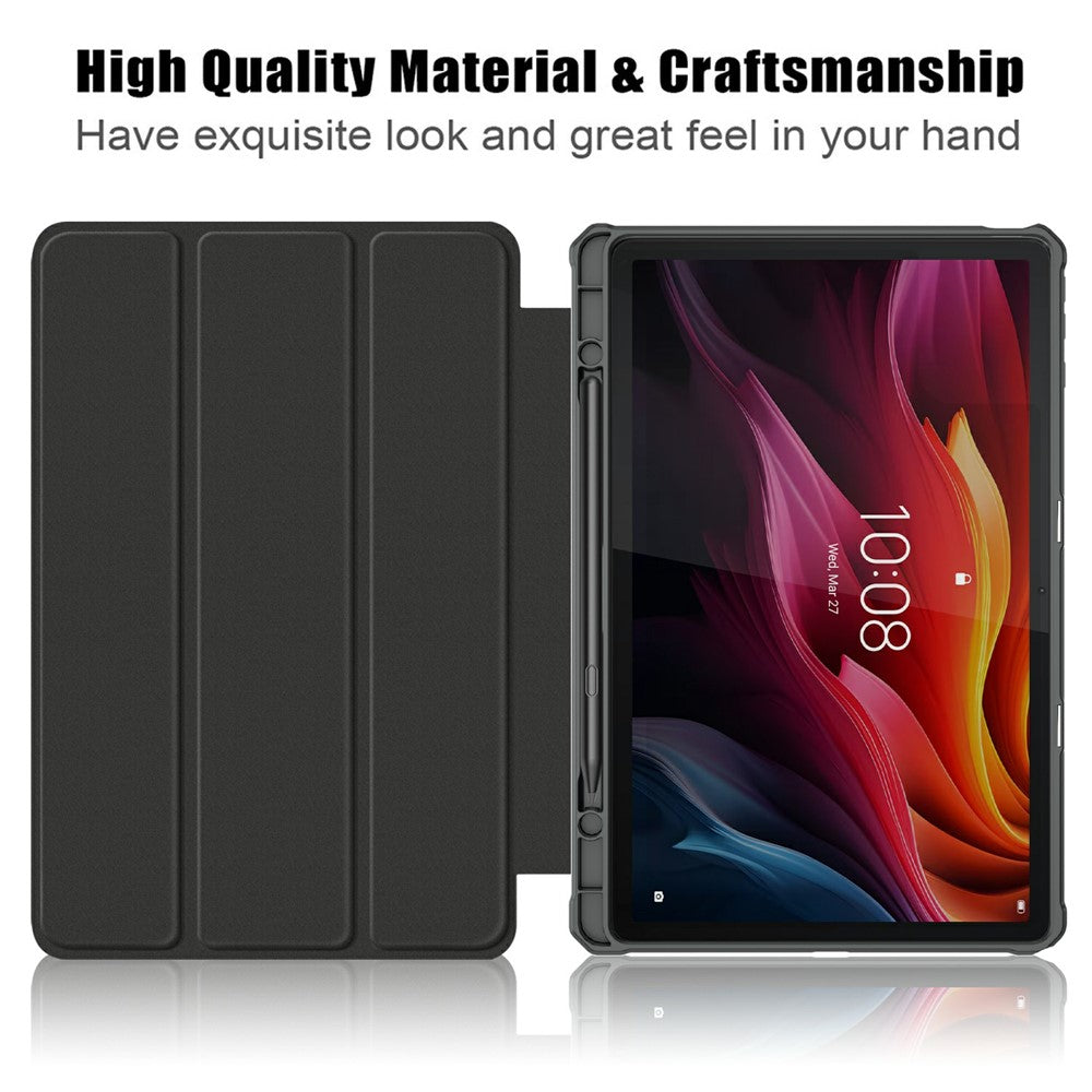 For Lenovo Tab K11 Plus TB230XC Case Auto Sleep / Wake PU Leather Flip Tablet Cover Triple-Fold Stand - Black