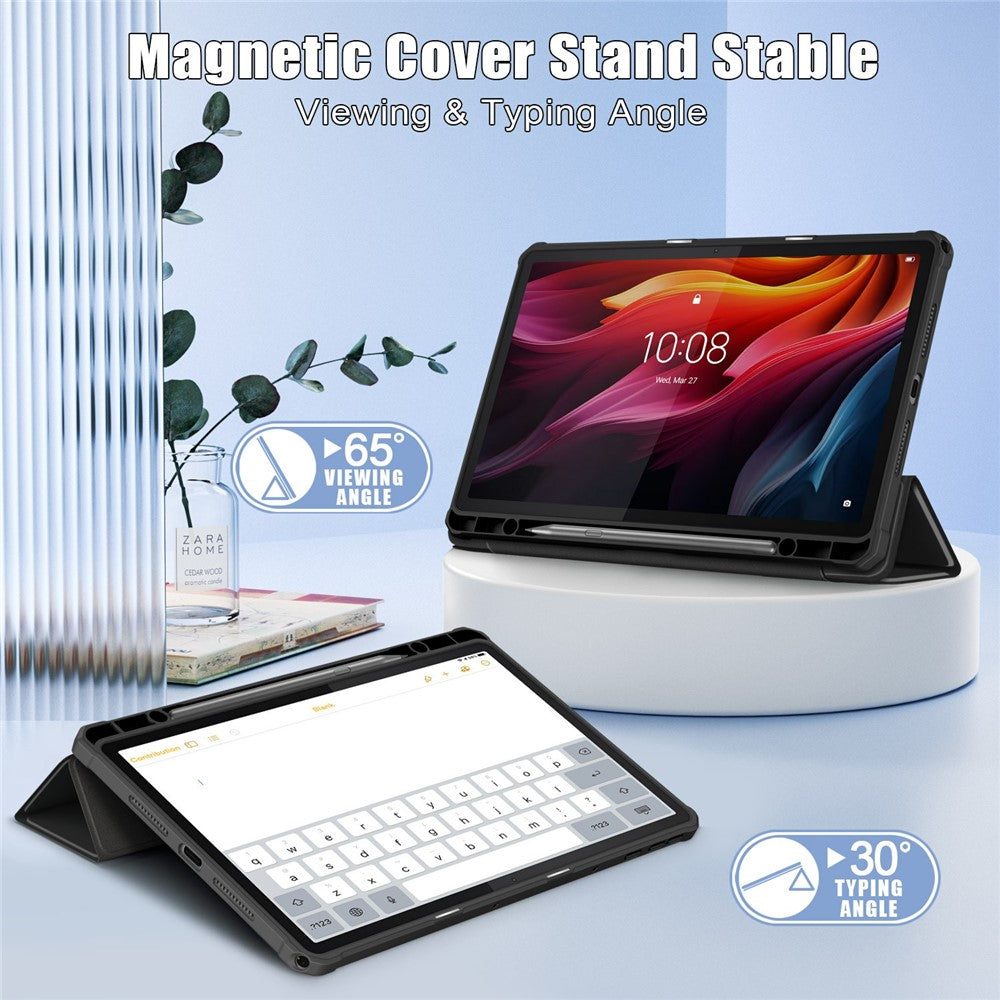 For Lenovo Tab K11 Plus TB230XC Case Auto Sleep / Wake PU Leather Flip Tablet Cover Triple-Fold Stand - Black