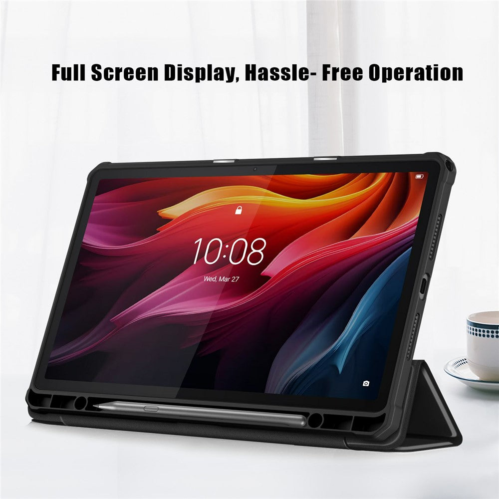 For Lenovo Tab K11 Plus TB230XC Case Auto Sleep / Wake PU Leather Flip Tablet Cover Triple-Fold Stand - Black