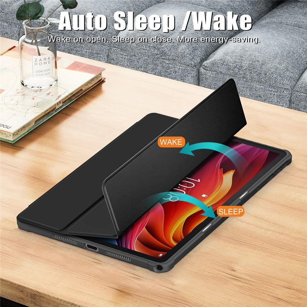 For Lenovo Tab K11 Plus TB230XC Case Auto Sleep / Wake PU Leather Flip Tablet Cover Triple-Fold Stand - Black