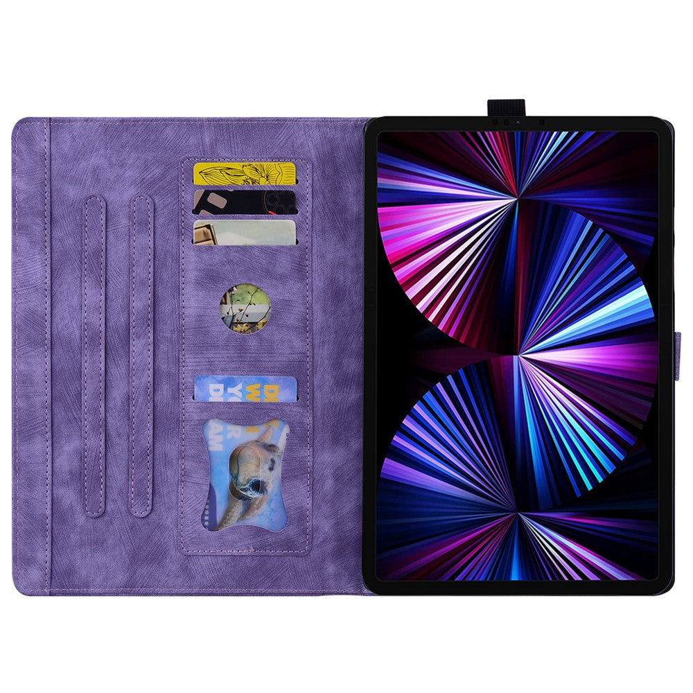 For Samsung Galaxy Tab S10 FE+ Case Card Slots Leather Tablet Stand Folio Cover Flower Cat - Purple