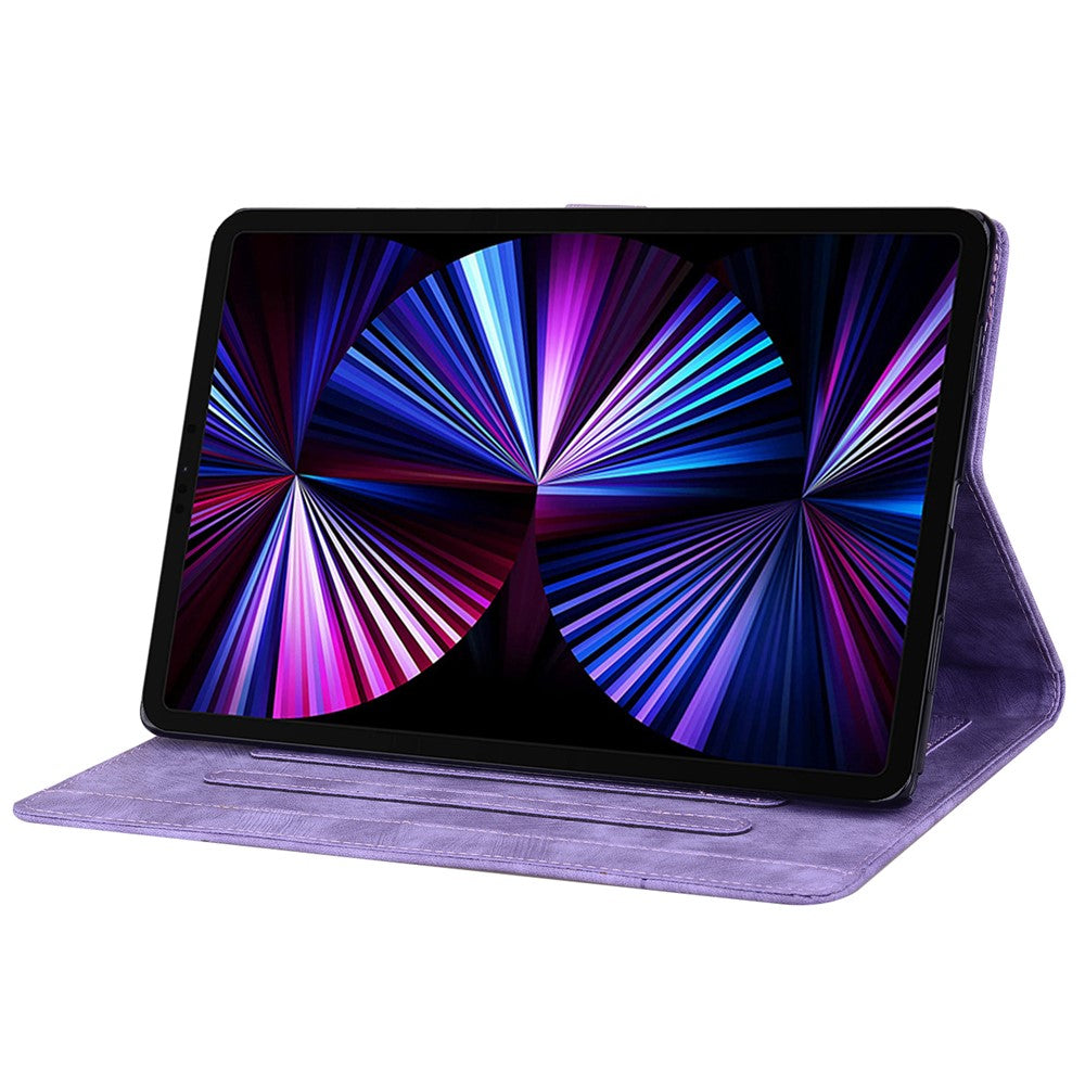 For Samsung Galaxy Tab S10 FE+ Case Card Slots Leather Tablet Stand Folio Cover Flower Cat - Purple