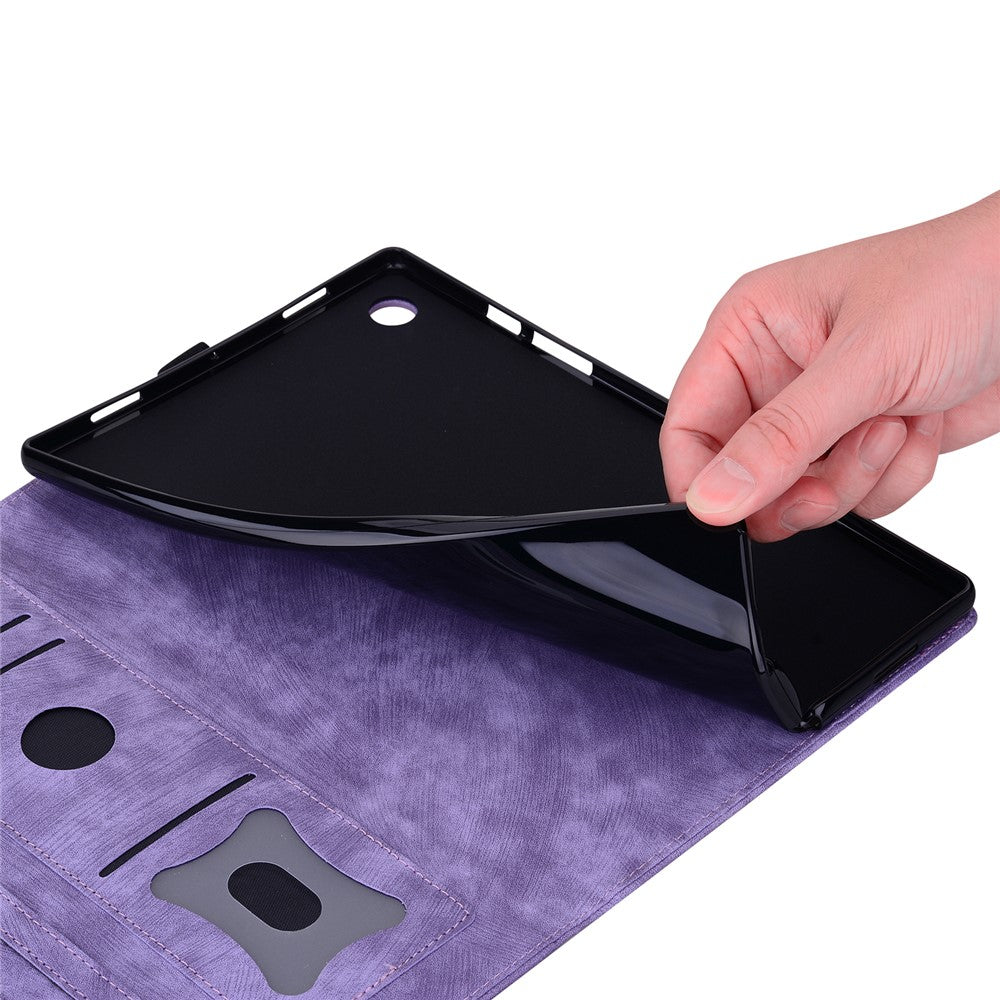 For Samsung Galaxy Tab S10 FE+ Case Card Slots Leather Tablet Stand Folio Cover Flower Cat - Purple
