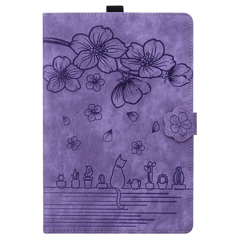 For Samsung Galaxy Tab S10 FE+ Case Card Slots Leather Tablet Stand Folio Cover Flower Cat - Purple